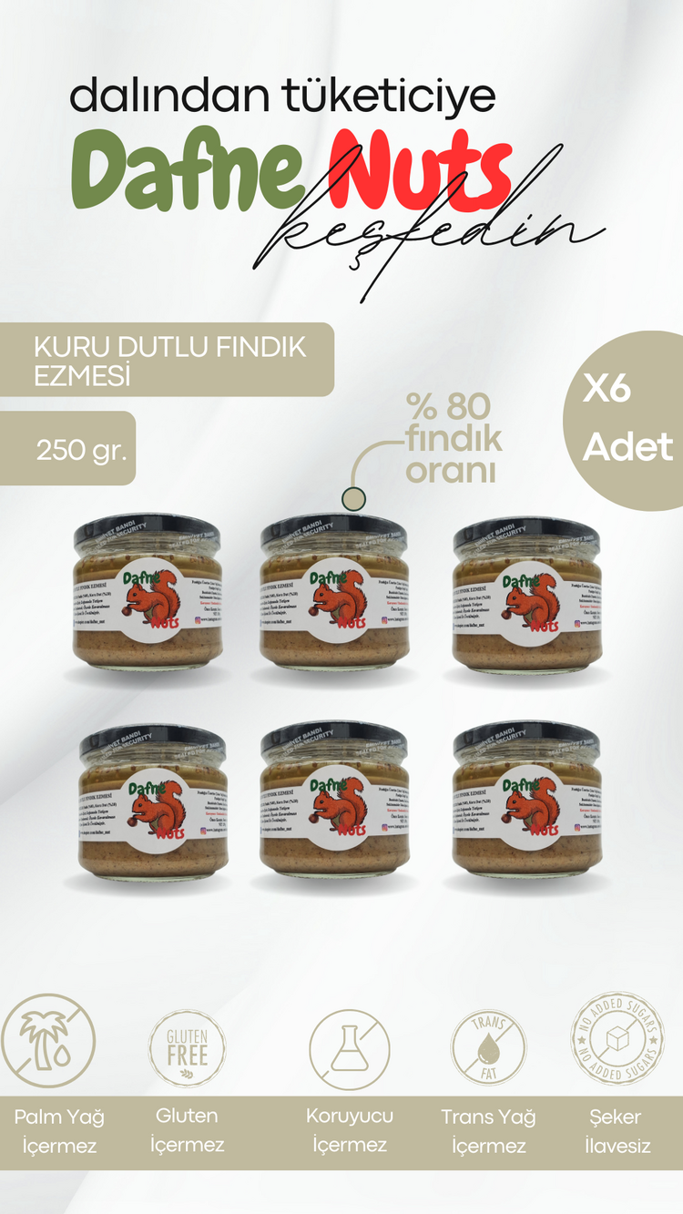 Malatya Kurusu Dutlu Fındık Ezmesi 250 Gr. (6 Adet) - Meyveli Taneli Yoğun Kıvam