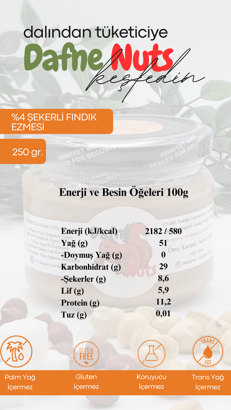 Az Şekerli Fındık Ezmesi 250 Gr. (3 Adet) - Taneli Yoğun Kıvam