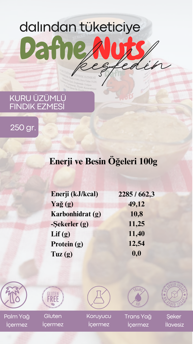 Ege Kuru Üzümlü Fındık Ezmesi 250 Gr. - Meyveli Taneli Yoğun Kıvam