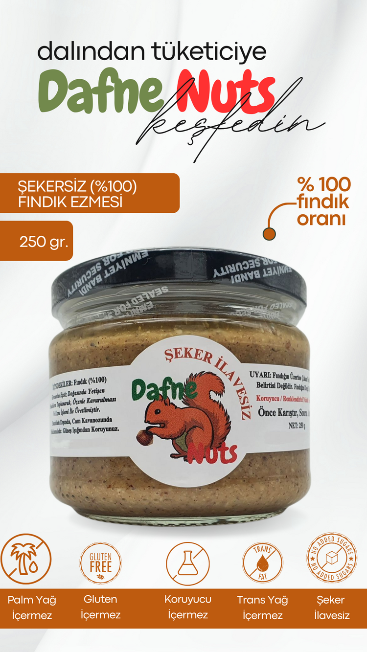 Şekersiz (%100) Fındık Ezmesi 250 Gr. - Taneli Yoğun Kıvam
