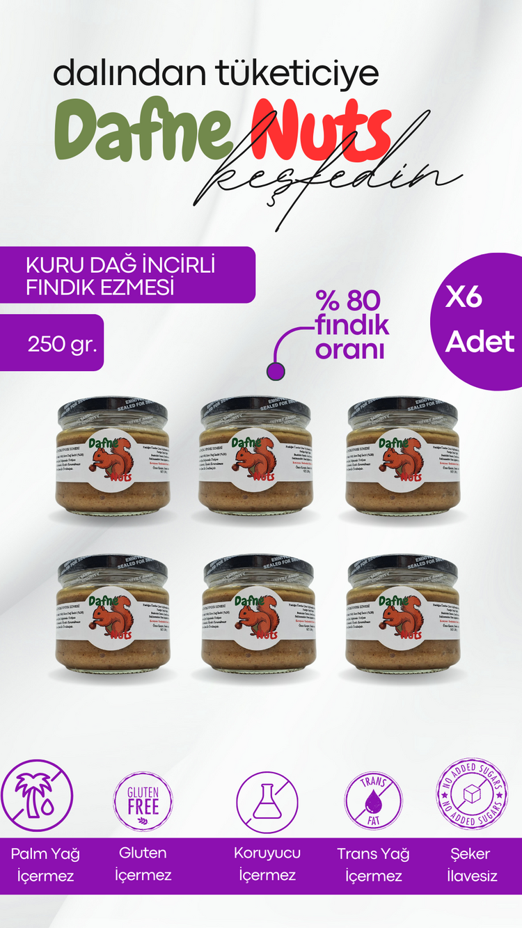 Germencik Kuru Dağ İncirli Fındık Ezmesi 250 Gr. (6 Adet) - Meyveli Taneli Yoğun Kıvam