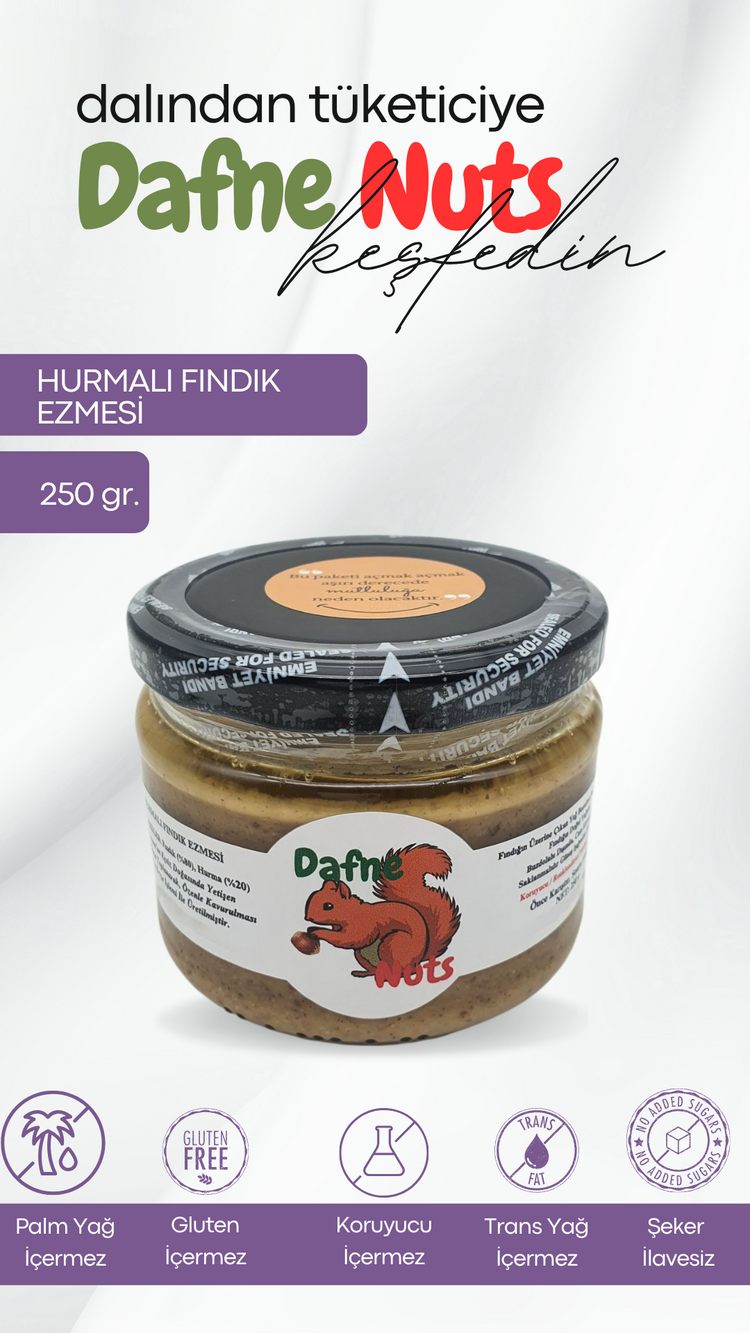 Hurmalı Fındık Ezmesi 250 Gr. (3 Adet) - Meyveli Taneli Yoğun Kıvam