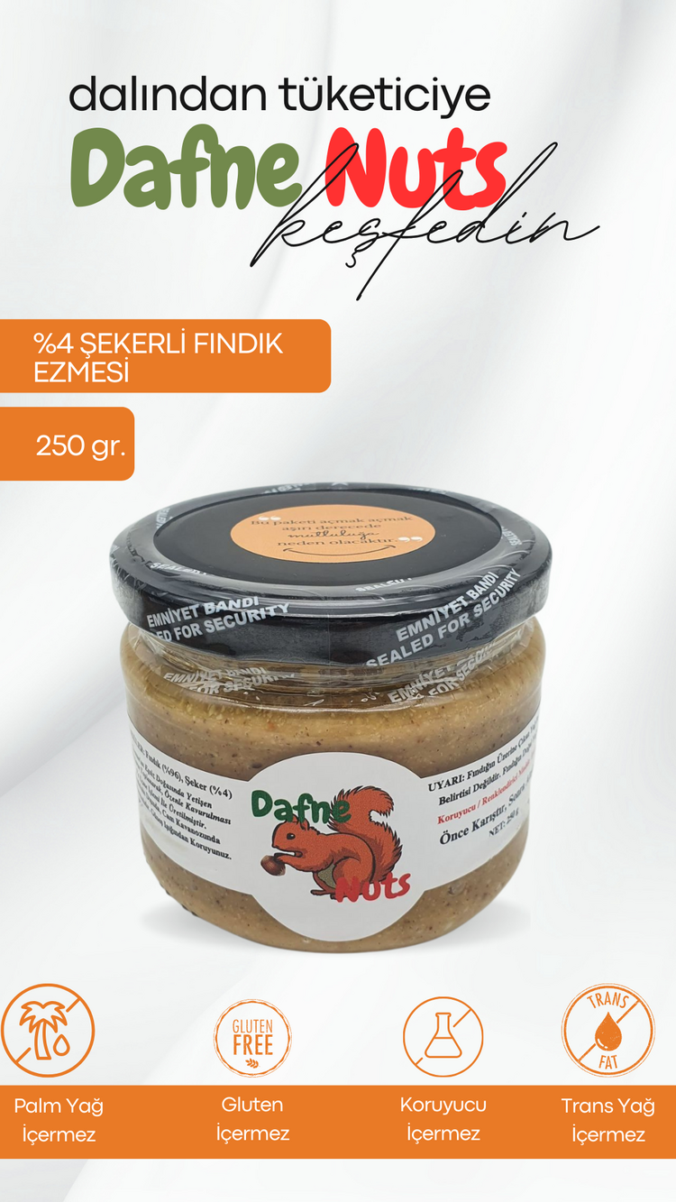 Az Şekerli Fındık Ezmesi 250 Gr. (6 Adet) - Taneli Yoğun Kıvam