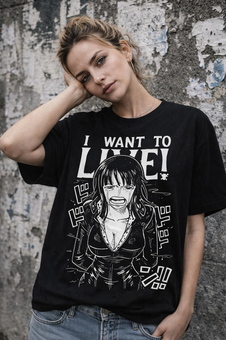 One Piece Nico Robin I Want to Live Oversize Unisex T-Shirt