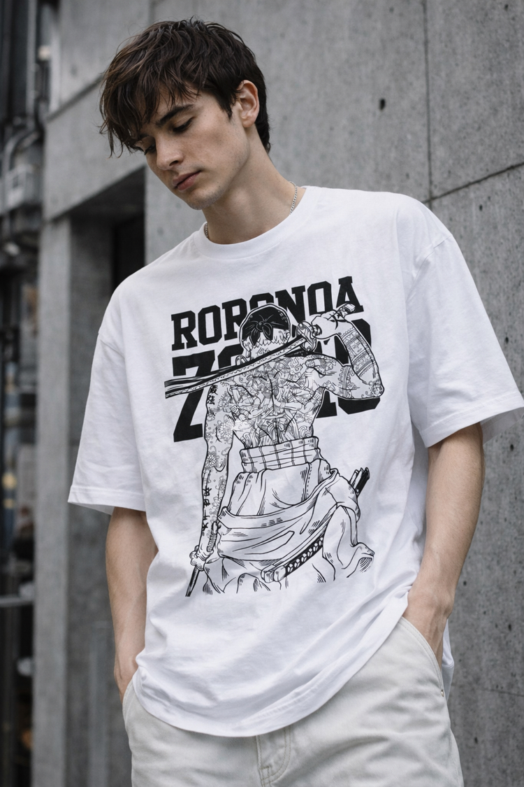 One Piece Roronoa Zoro Beyaz (Alt-1) Oversize Unisex T-Shirt