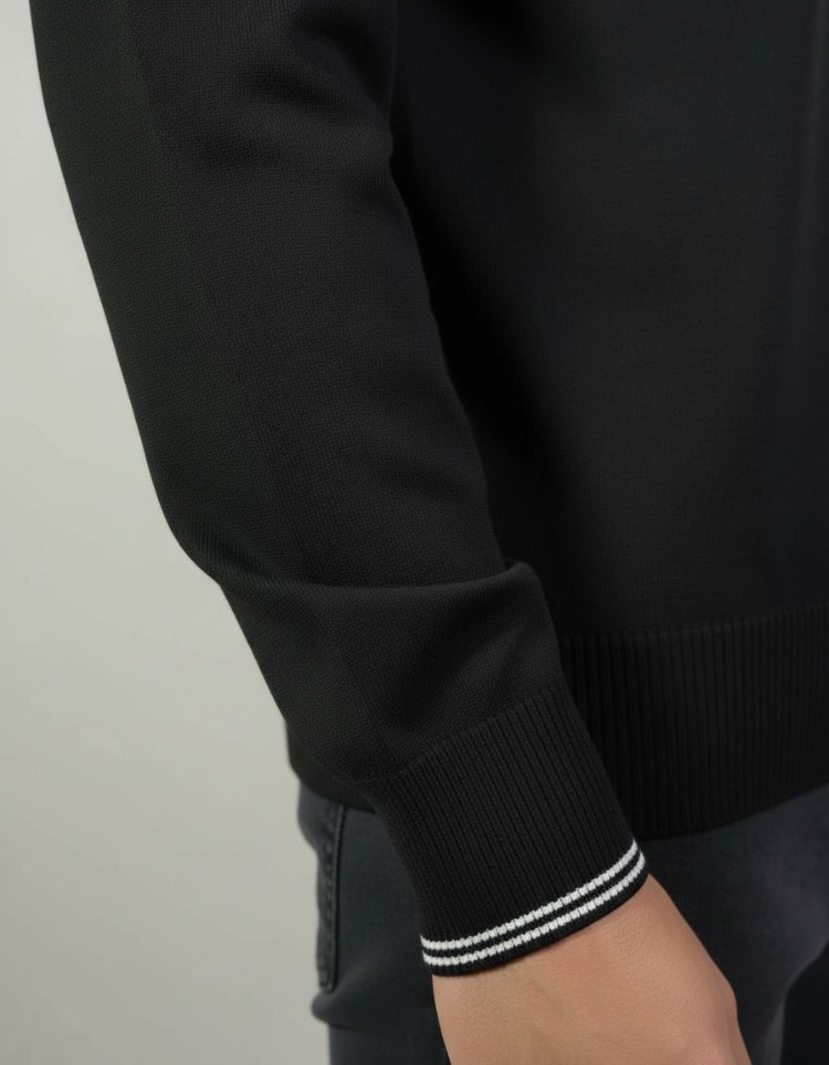 Polo Yaka Uzun Kollu Erkek Sweat-SİYAH