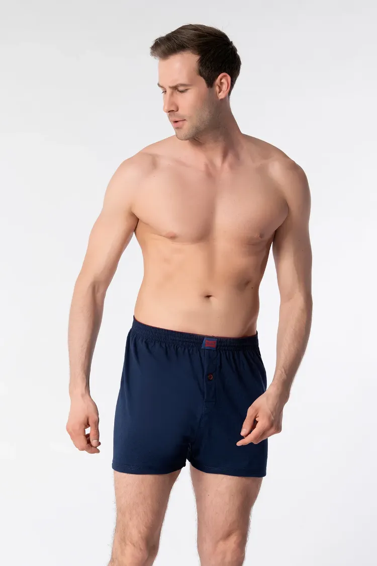Tutku Erkek Penye Düz Boxer – Lacivert | 6’lı %100 Pamuk Konfor Seti