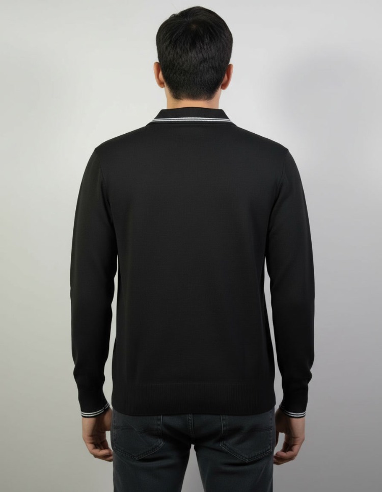 Polo Yaka Uzun Kollu Erkek Sweat-SİYAH