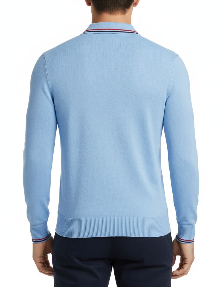 Polo Yaka Uzun Kollu Erkek Sweat-MAVİ