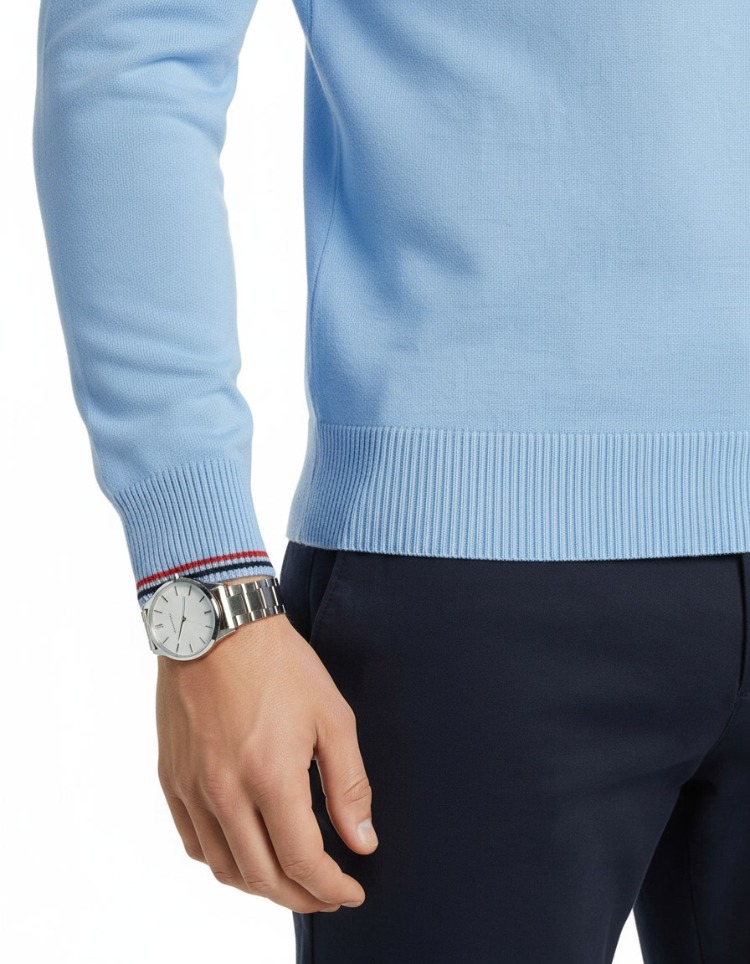 Polo Yaka Uzun Kollu Erkek Sweat-MAVİ