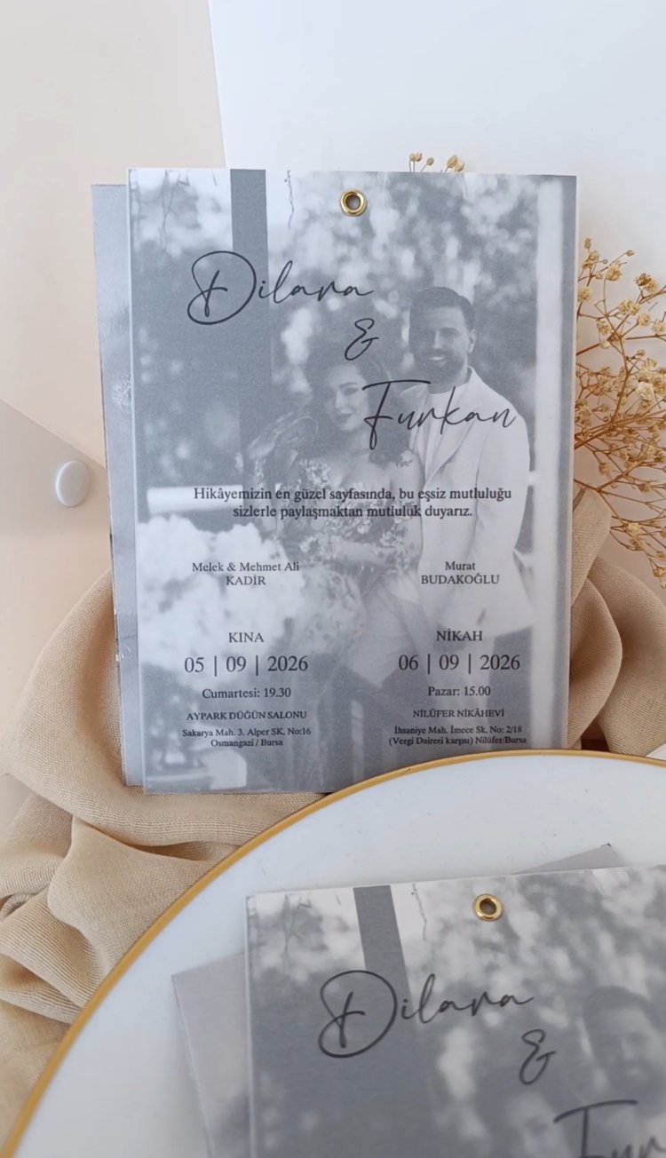 Kuş gözlü davetiye, şeffaf zarfa baskılı