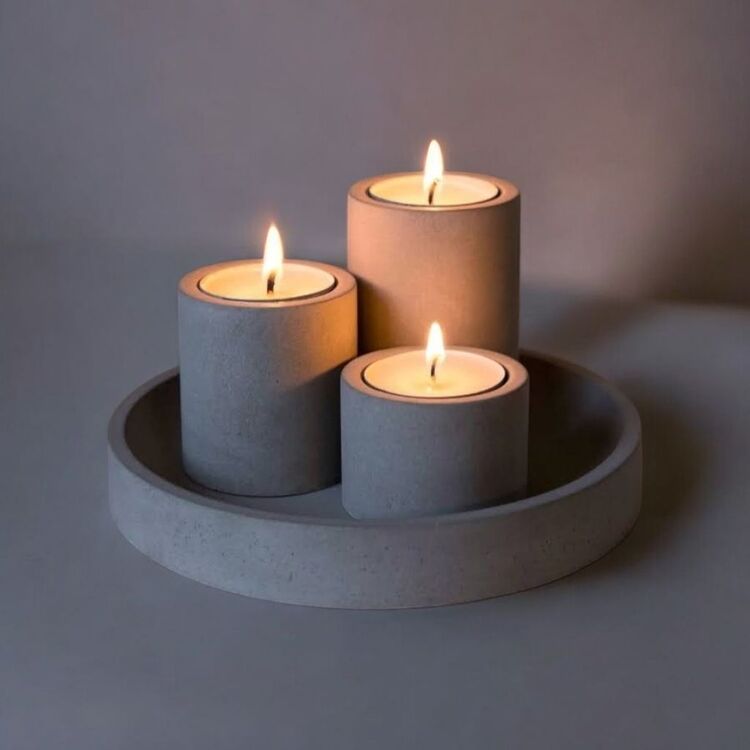 Beton Tepsili 3'lü Tealight Mumluk Seti – Şıklık ve Doğallığın Buluşması