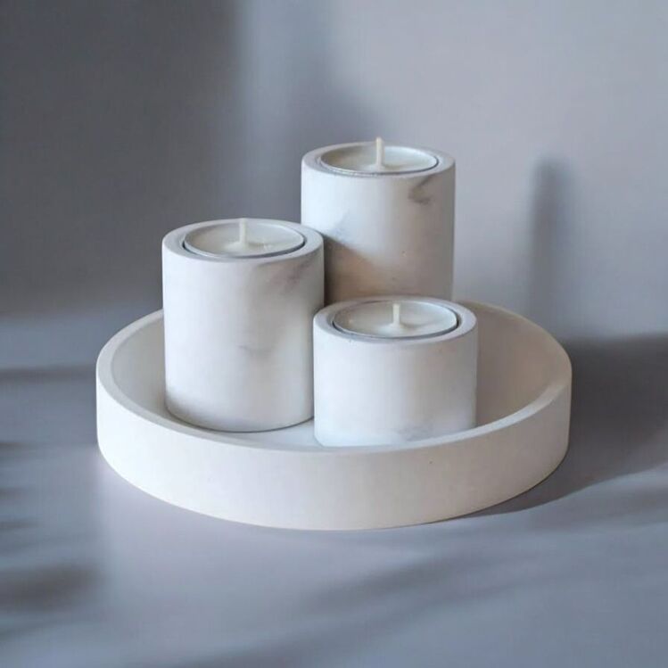 Beton Tepsili 3'lü Tealight Mumluk Seti – Şıklık ve Doğallığın Buluşması