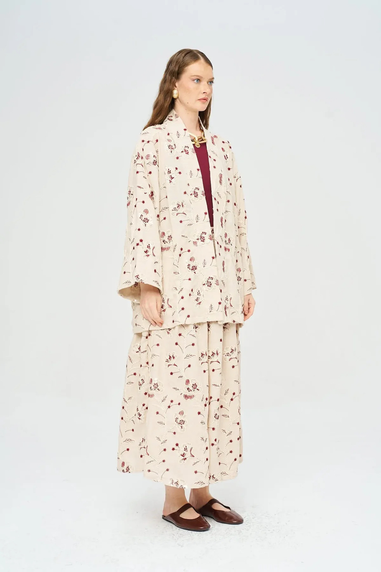 İşlemeli Kimono Etek Takım