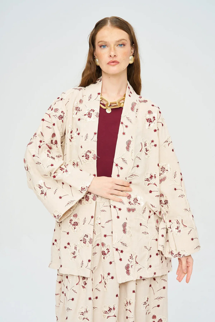 İşlemeli Kimono Etek Takım