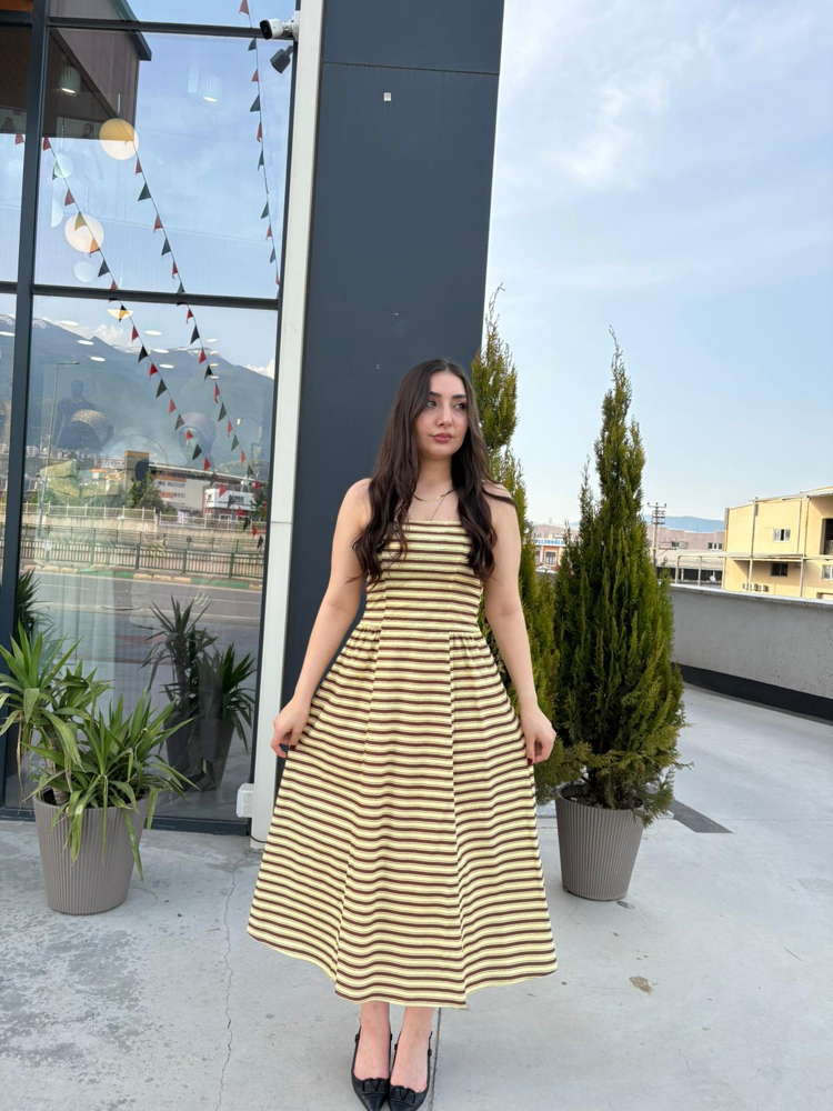 Çizgili Askılı Elbıse