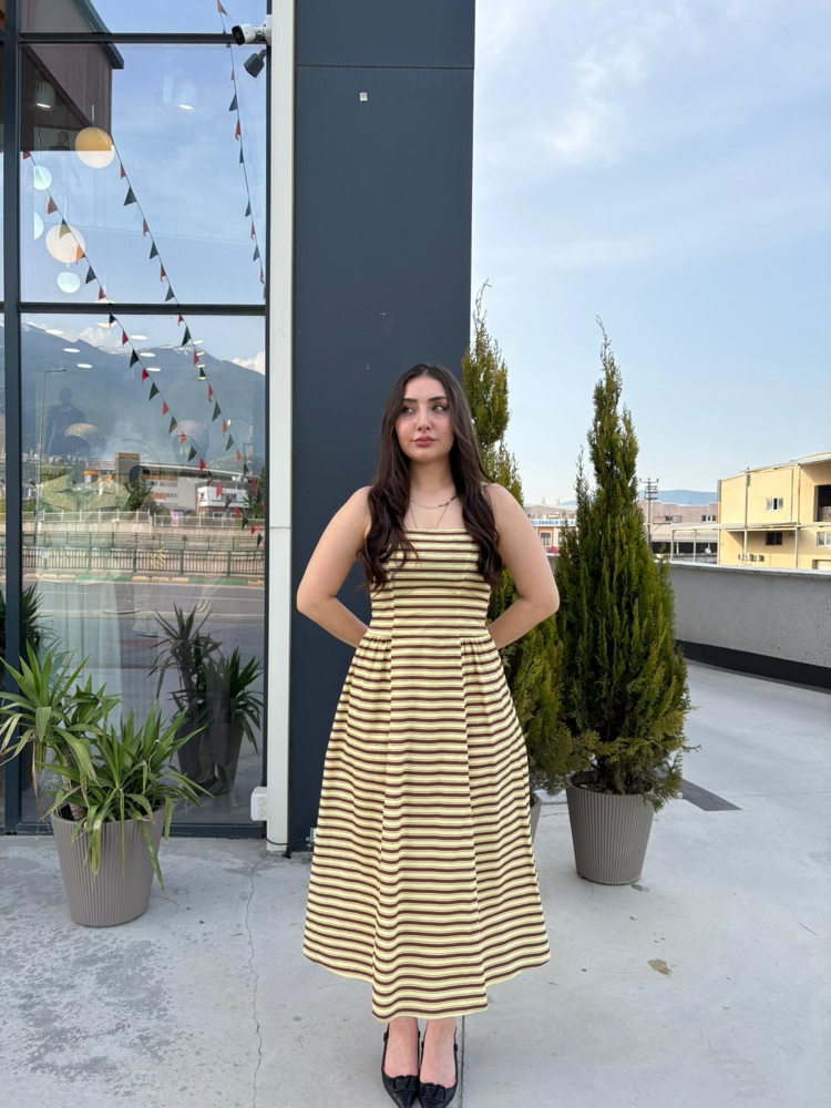 Çizgili Askılı Elbıse
