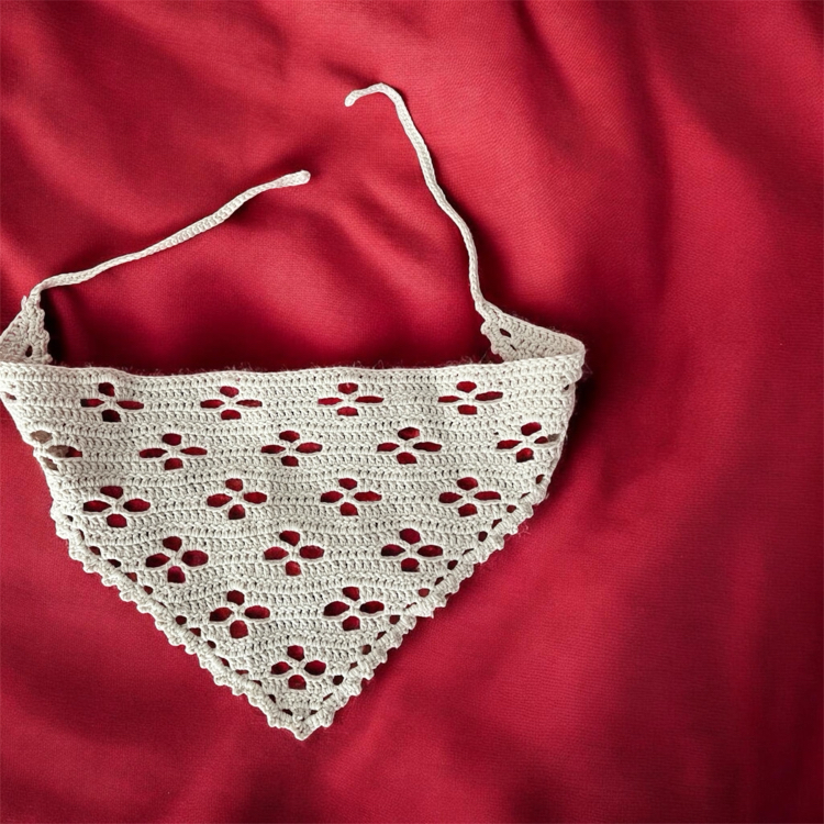 Krem Rengi Çiçekli Bandana