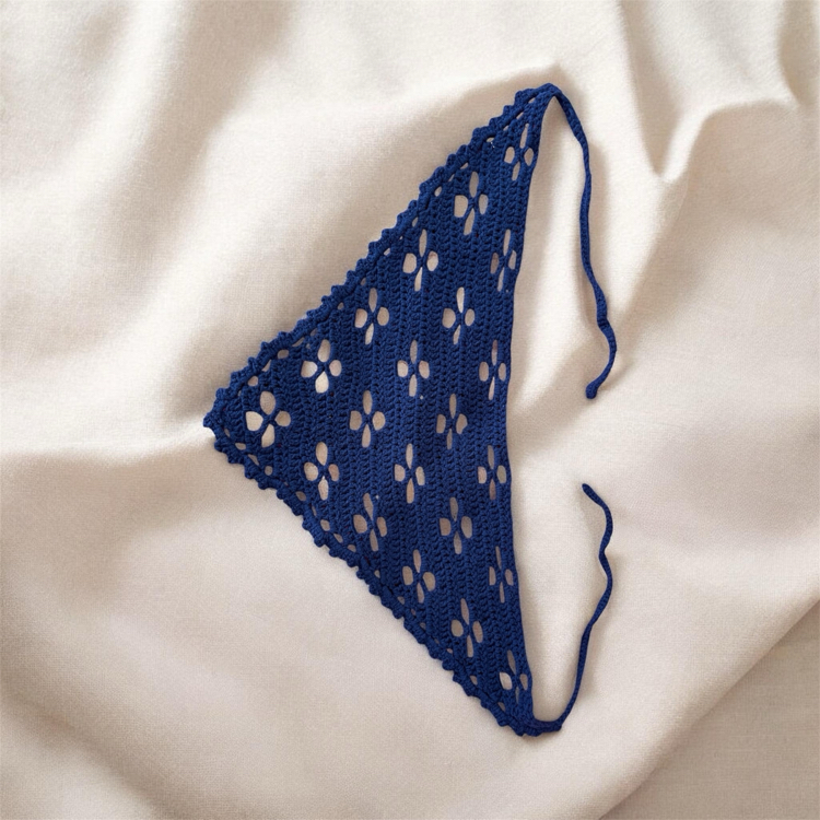 Lacivert Çiçekli Bandana