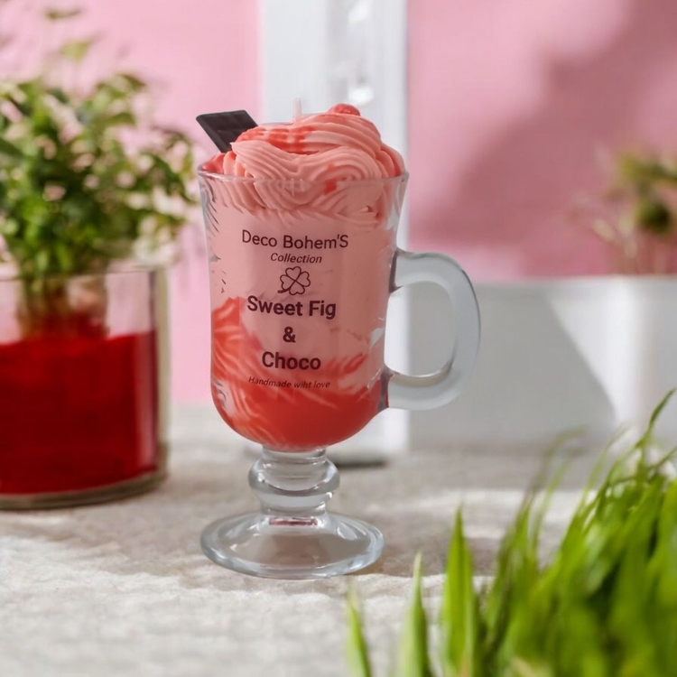 İncir ve Çikolata Kokulu Soya Mum – Cam Bardakta El Yapımı Dekoratif Vegan  Mum