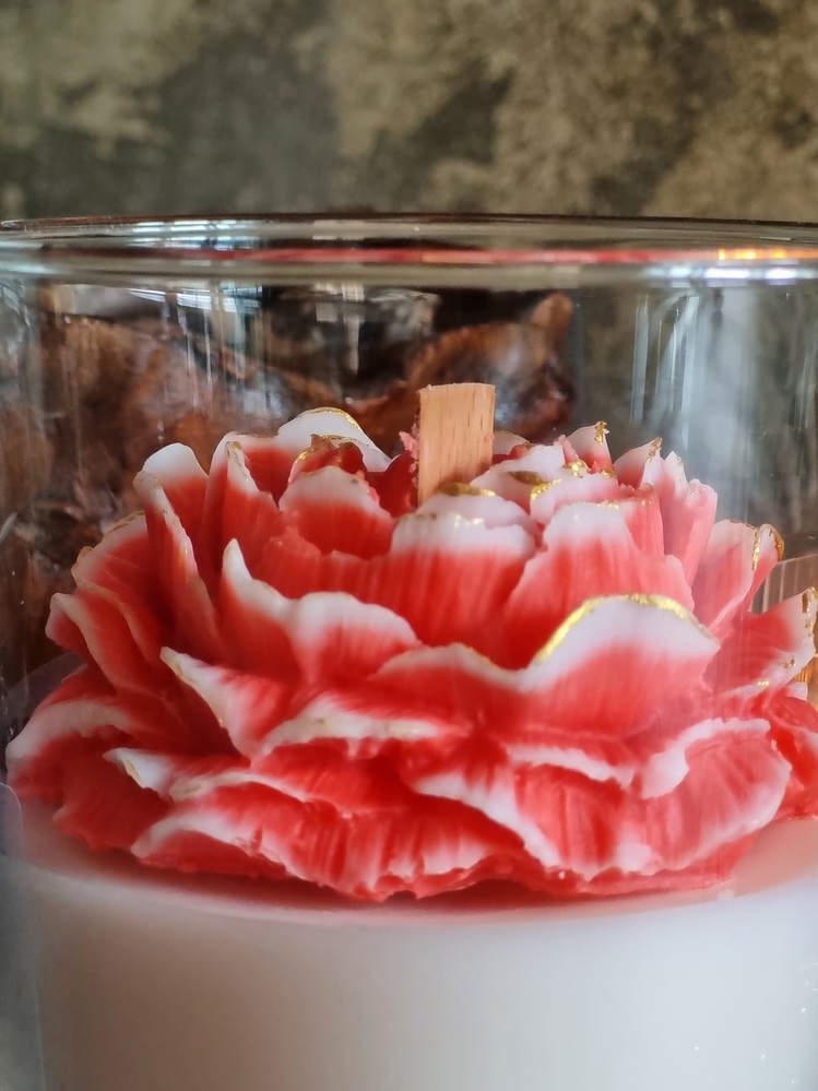 El yapımı özel tasarım gül kokulu soya mum,Hediyelik mum,Vegan mum,Ahşap fitilli