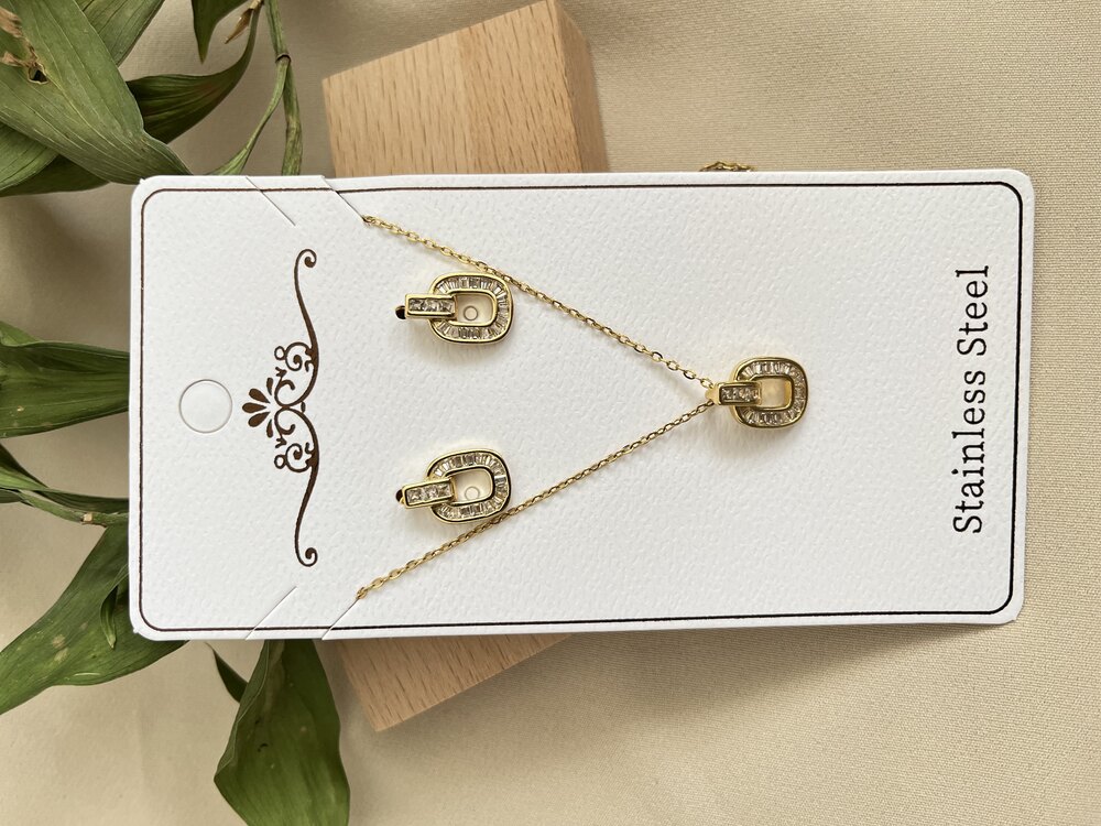 Baget Taşlı Kolye/Küpe Set 