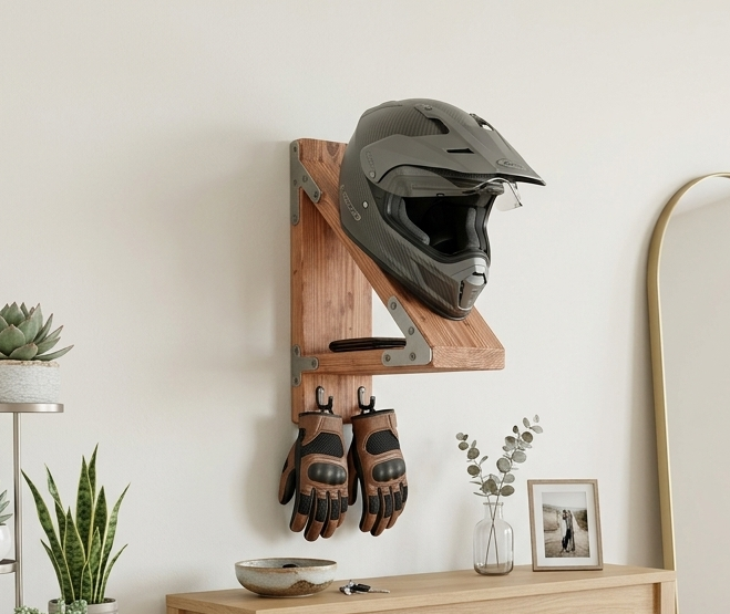 DegaTasarım Tago Ahşap Motosiklet Ekipman Düzenleyici - Kask ve Mont Askısı