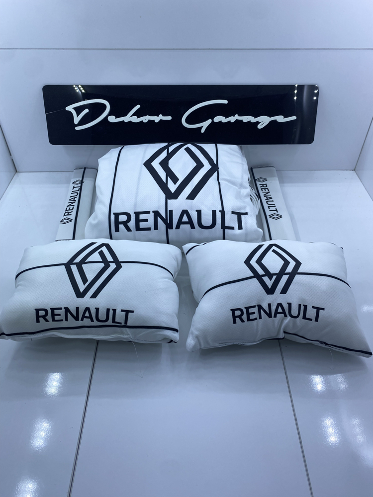 Renault Beyaz Set Kılıf + Boyun Yastığı Ve Kemer Pedi