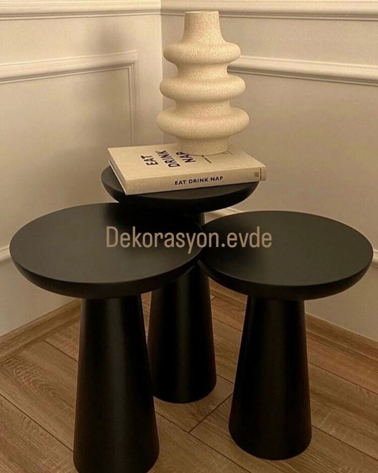 SİYAH 3LÜ MANTAR SEHPA SETİ