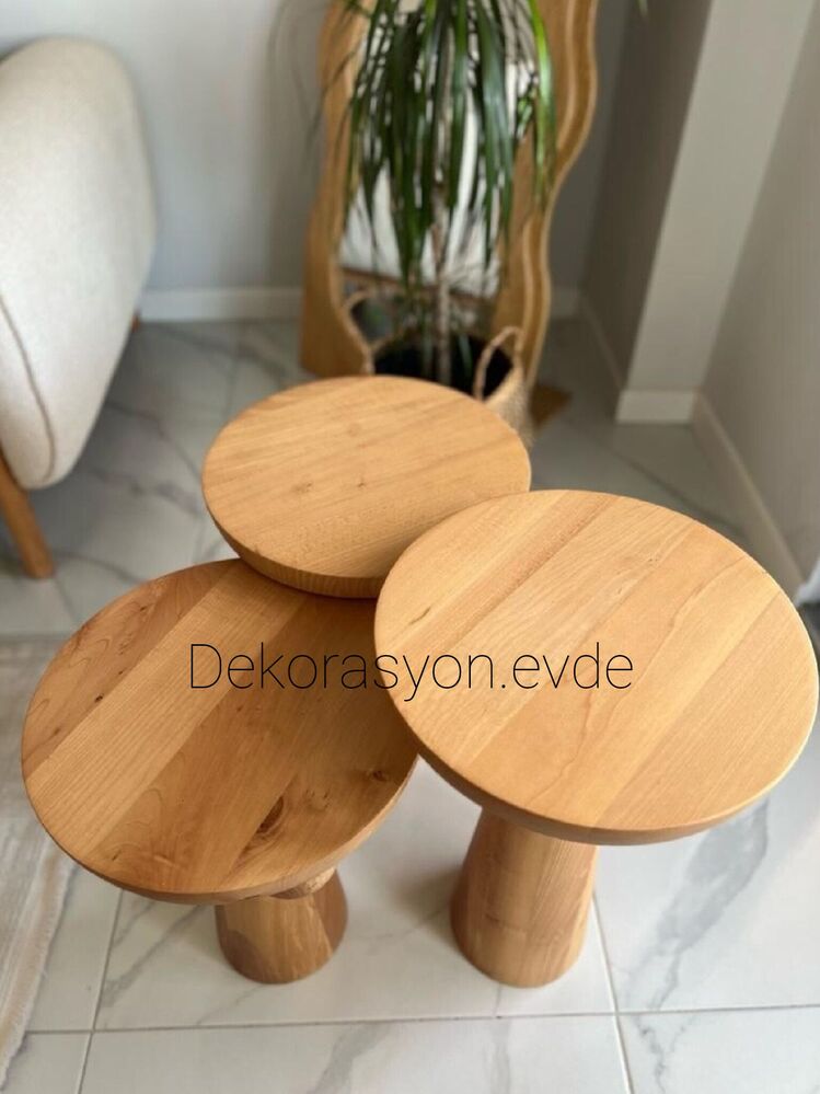 boncuklu mantar sehpa 3lü set