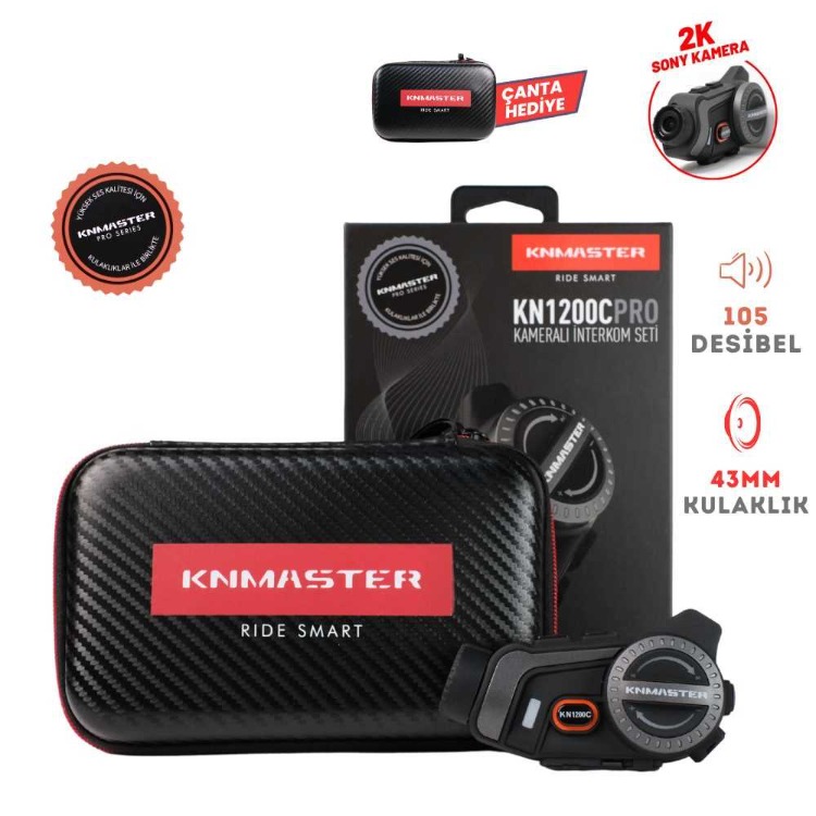  KNMASTER KN1200C PRO Kameralı Motosiklet Bluetooth Intercom Kulaklık Seti