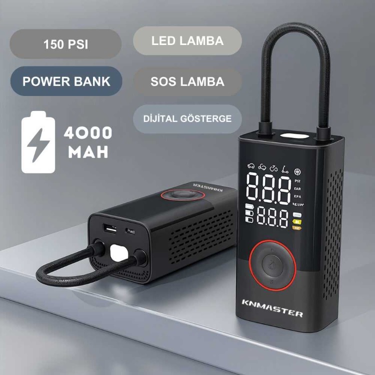  Knmaster LP200 – 150 PSI Dijital Göstergeli Şarjlı Hava Pompası