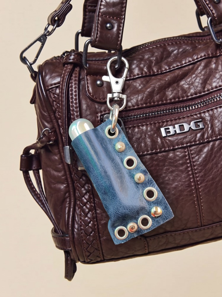 Blue Leather Lighter and Lip Gloss Case