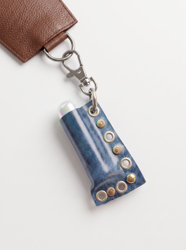 Blue Leather Lighter and Lip Gloss Case