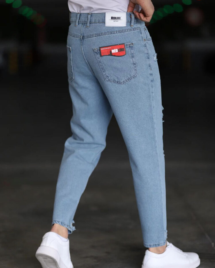 Açık mavi yırtık detaylı boyfrend pantolon 