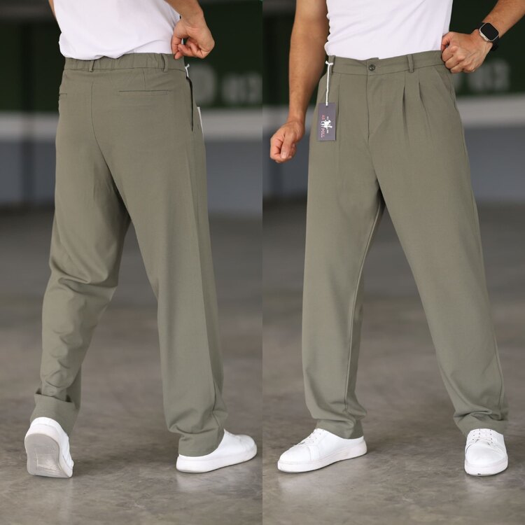 Haki baggy kumaş pantolon