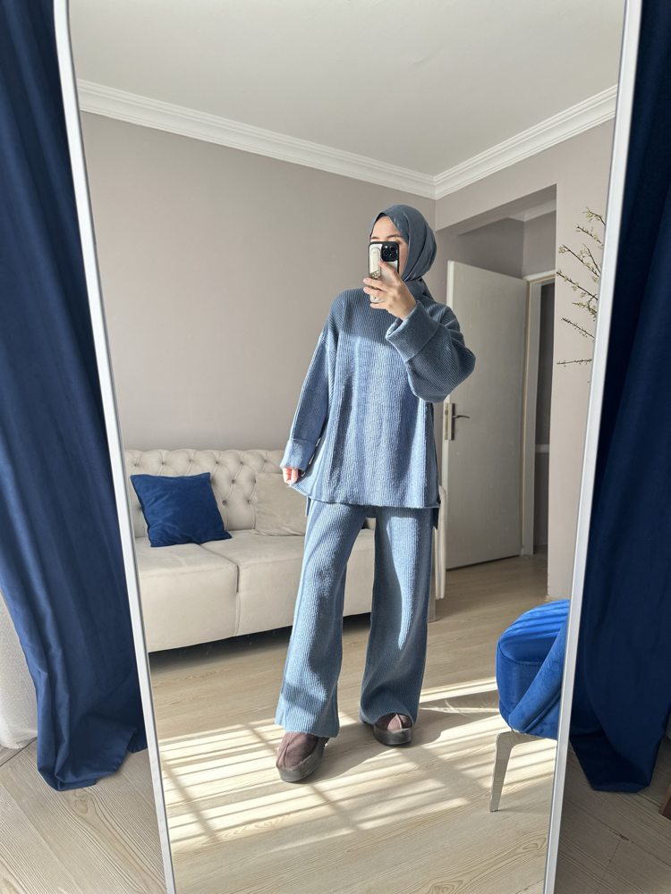 Örgü triko takım (indigo)