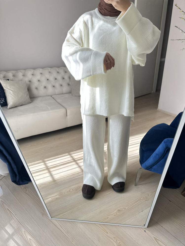 Örgü triko takım (beyaz)