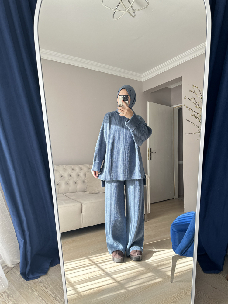 Örgü triko takım (indigo)
