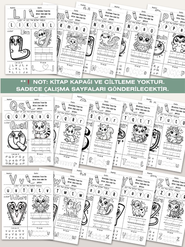 Hayvan Temalı Alfabe Çalışma Sayfaları (OK09)