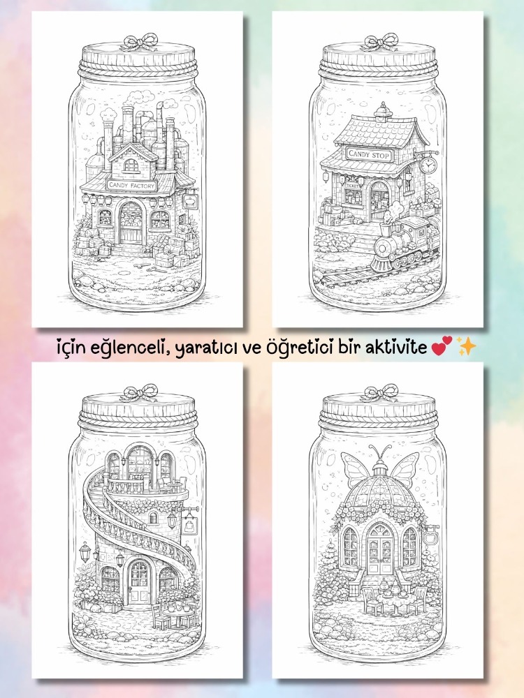 Kavanoz İçinde Fantastik Evler Boyama Kitabı (A407)