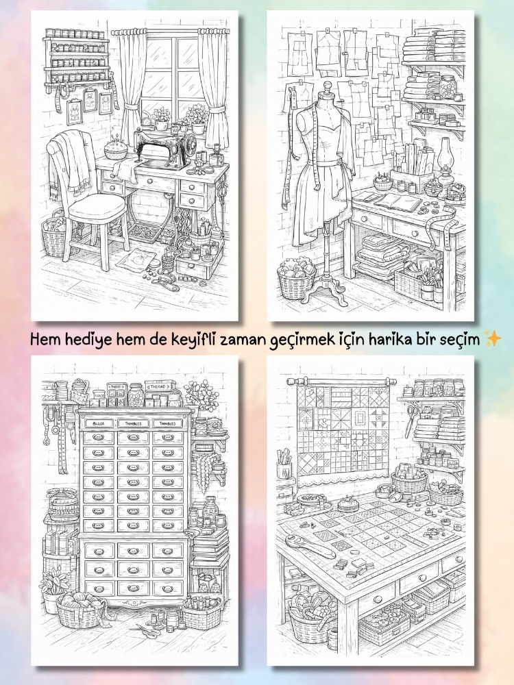 Vintage Sewing Room Boyama Kitabı (A408)