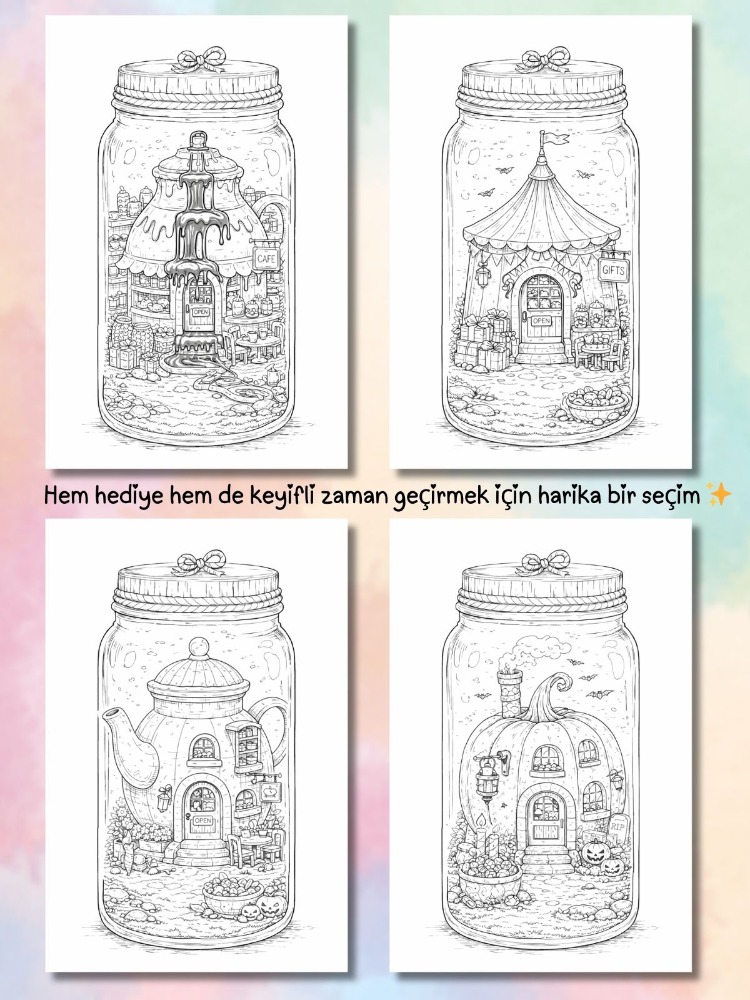 Kavanoz İçinde Fantastik Evler Boyama Kitabı (A407)