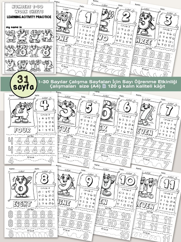 1–30 Sayılar Çalışma Sayfaları (OK15)