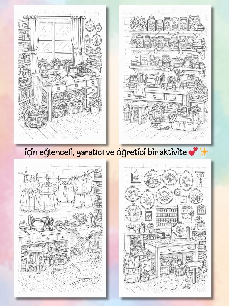 Vintage Sewing Room Boyama Kitabı (A408)
