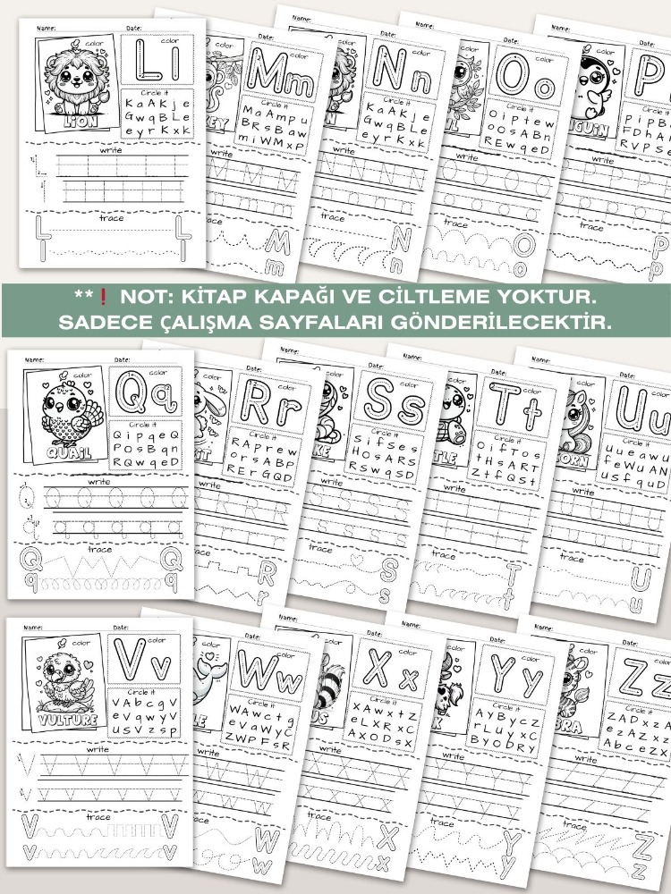 Animal Alphabet Worksheets – A’dan Z’ye Hayvanlar (OK06)