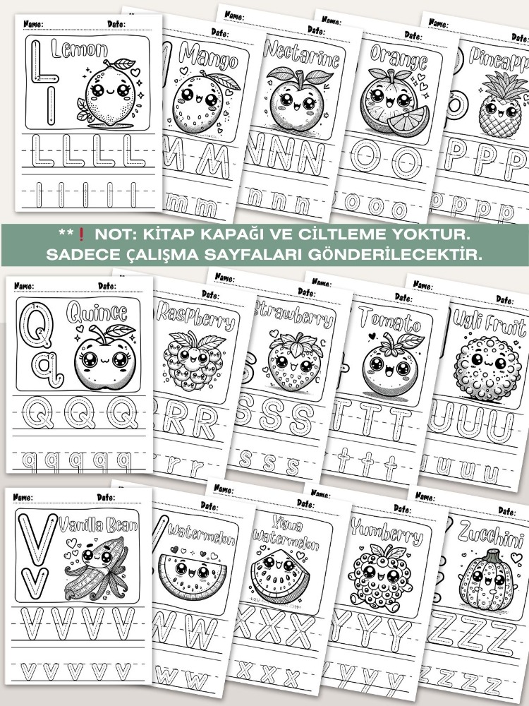 Meyveli Alfabe Boyama – Çocuklar İçin ABC Harf Çalışmaları (OK14)