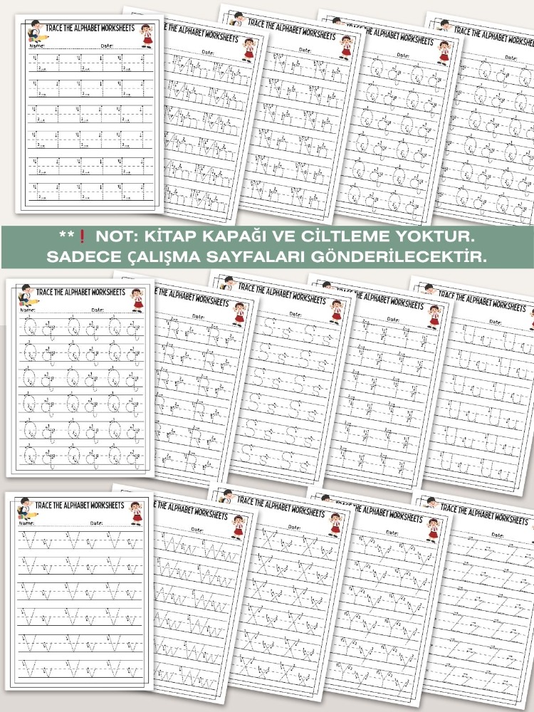 Alfabeyi İzle – Çocuklar İçin Harf İzleme (Trace) Çalışma Sayfaları (OK18)