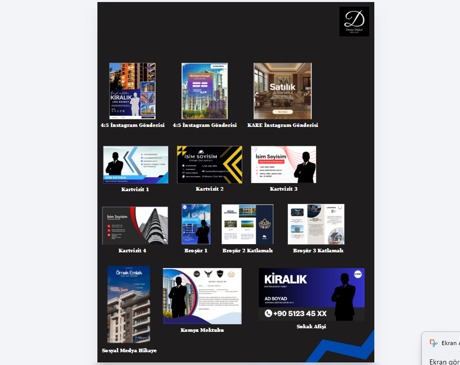Emlakçılar İçin Mega Canva Tasarım Paketi (13 Parça - Kartvizit, Broşür, Post, Story)