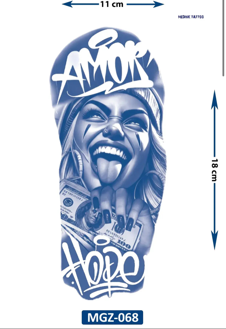 sonradan kararan gangsta kadın dolar hop ve Amor yazı desen geçici dövme